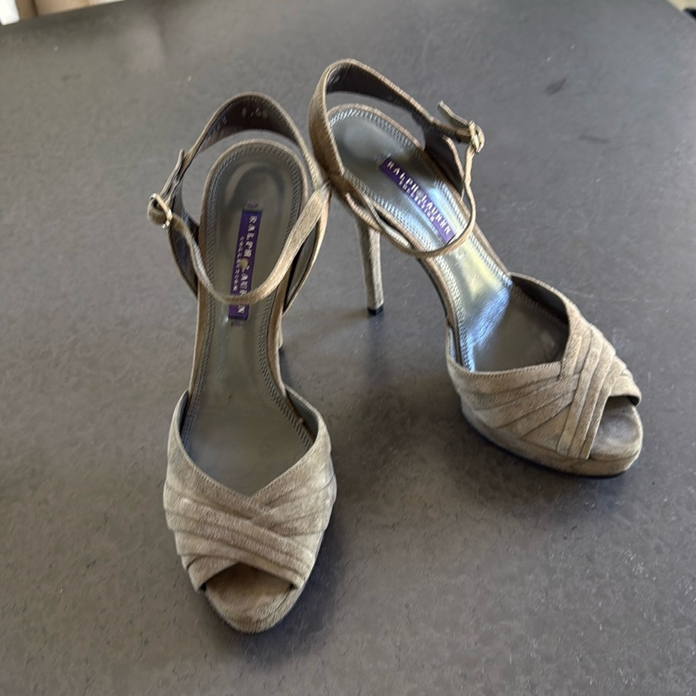 Ralph Lauren Collection Platform Suede Open Toe Heels